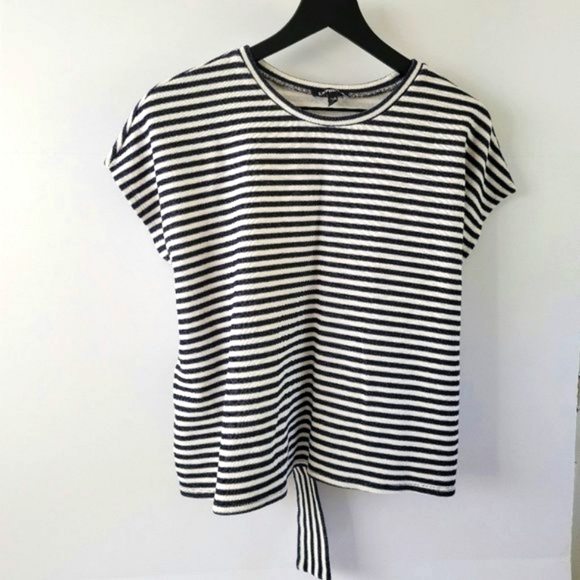 Express Waist Tie Striped Cap Short Sleeves Crew Neck Women's Blouse Size M - Picture 1 of 6